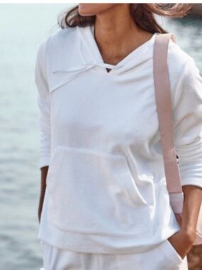 Garnet Hill‎ White Organic Cotton Terry Hoodie Sz M Sporty Coverup Cozy